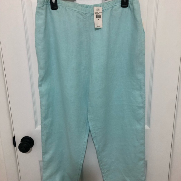 J. Jill Pale Turquoise Linen Trouser Elastic Waistband Pants - Picture 3 of 8